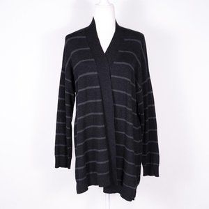 Eileen Fisher Stretch Striped Black Long Sleeve Open Cardigan Sweater - SZ S